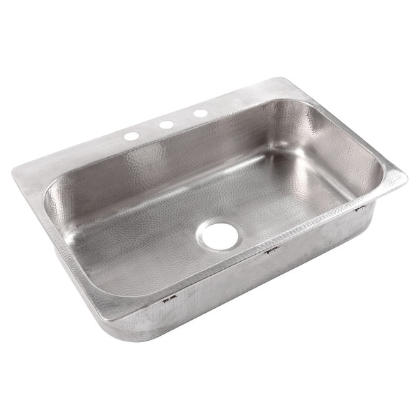 slide 2 of 4, Sinkology Angelico Crafted Stainless Steel 33" Single Bowl Drop-In Kitchen Sink with 3 Holes Brushed