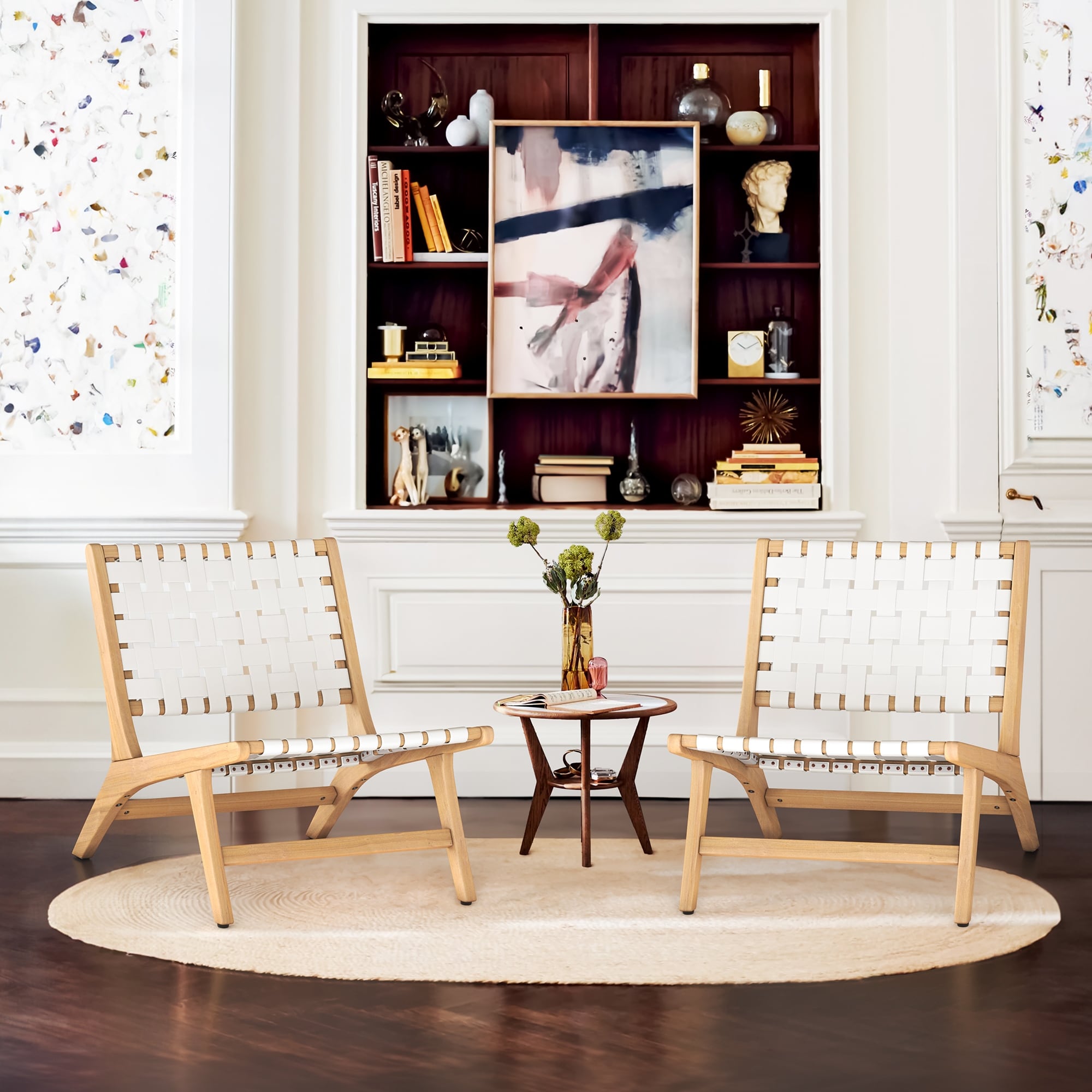 LUE BONA Midcentury Modern Accent Chair Woven Leather Cane Accent