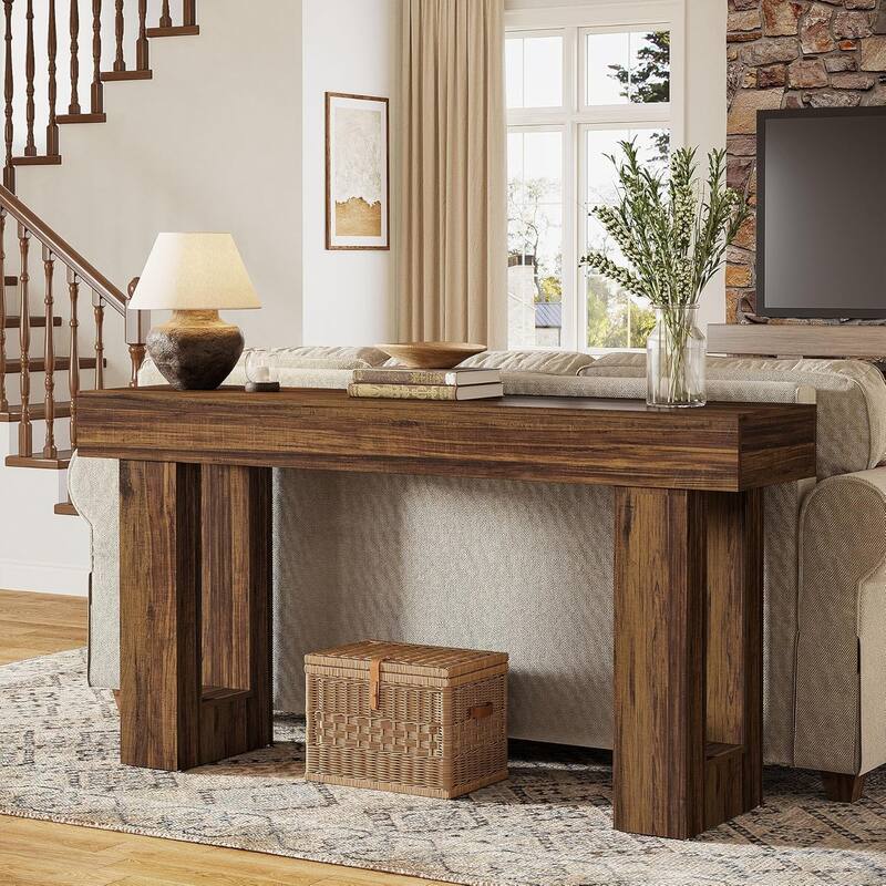 63" Wooden Console Table, Rectangular Sofa Table for Behind Couch, Entryway, HallwayLiving Room - RusticBrown