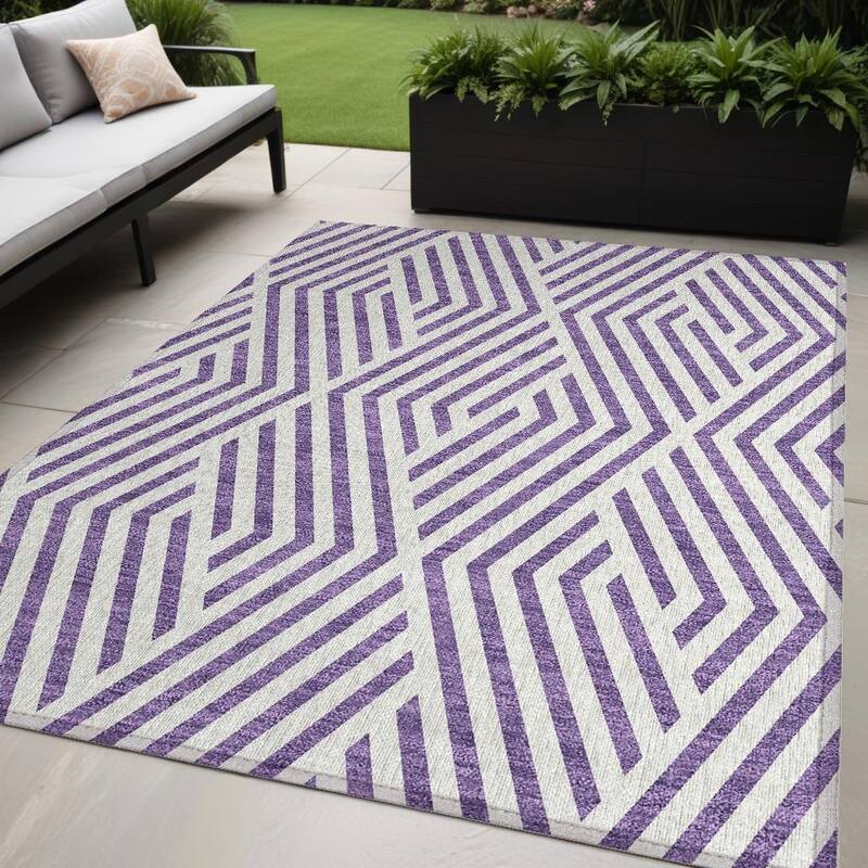 Baso Sleek Geometric Weather Resistant Blended Style Outdoor Rug - 5' X 8' - Multi