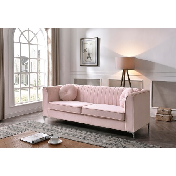 Pink velvet shop tufted sofa