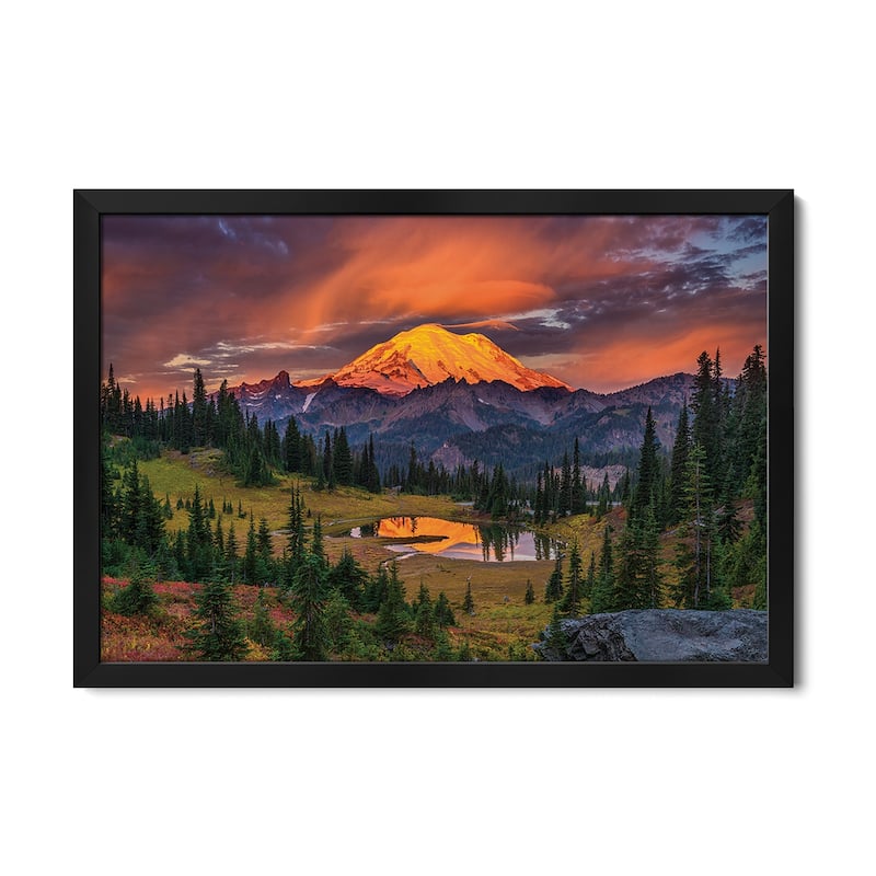 USA, Washington State, Mt. Rainier National Park at sunrise. Premium Framed Poster by Jaynes Gallery - Black - 24x16x1