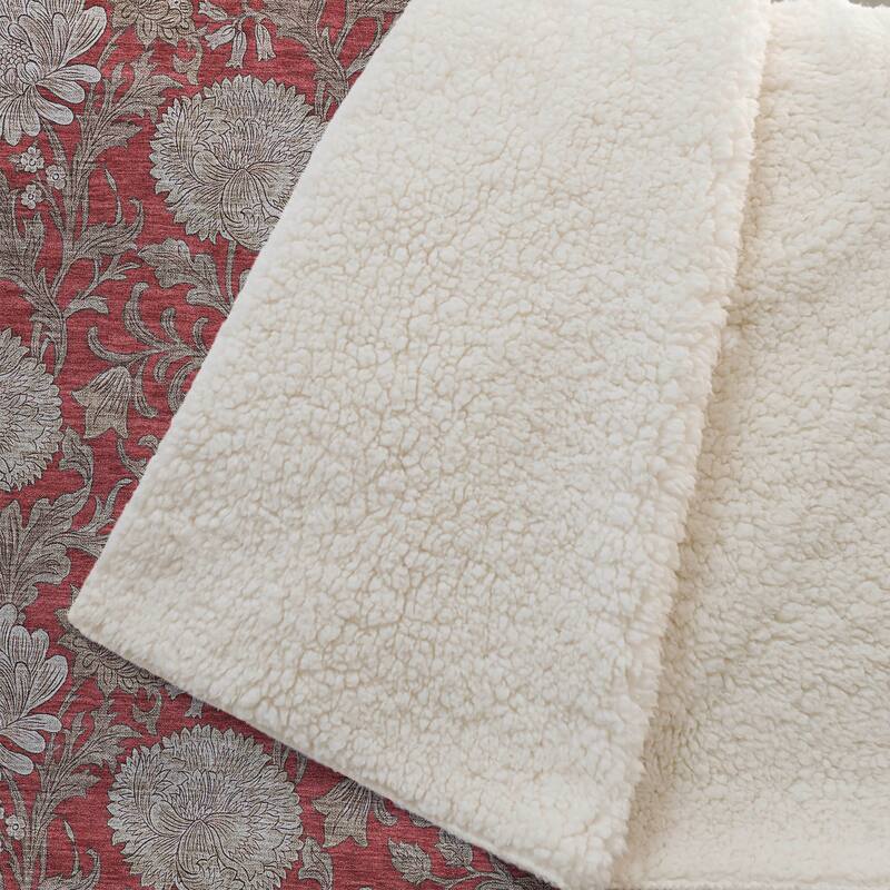 Premium Machine Washable Floral Sherpa Throw Blanket