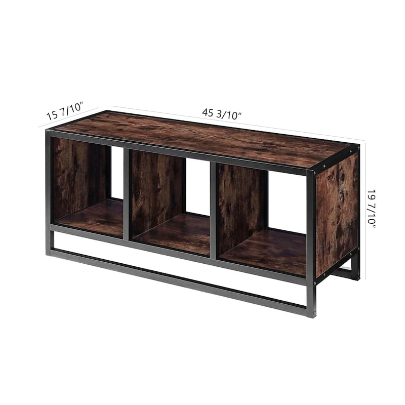 Ledel Industrial Wood Sled Coffee Table with Open Storage Shelves