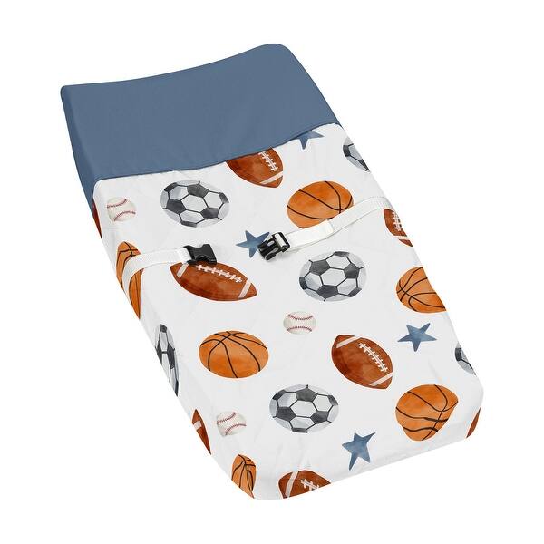 slide 2 of 6, Sweet Jojo Designs Sports Theme Boy Changing Pad Cover Watercolor Vintage Sport Themed Soccer Balls Football Baseball Basketball