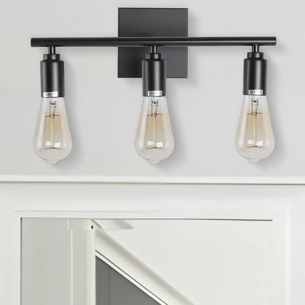 YANSUN 16 in. 3Light Matte Black Vanity Light Modern Industrial Iron