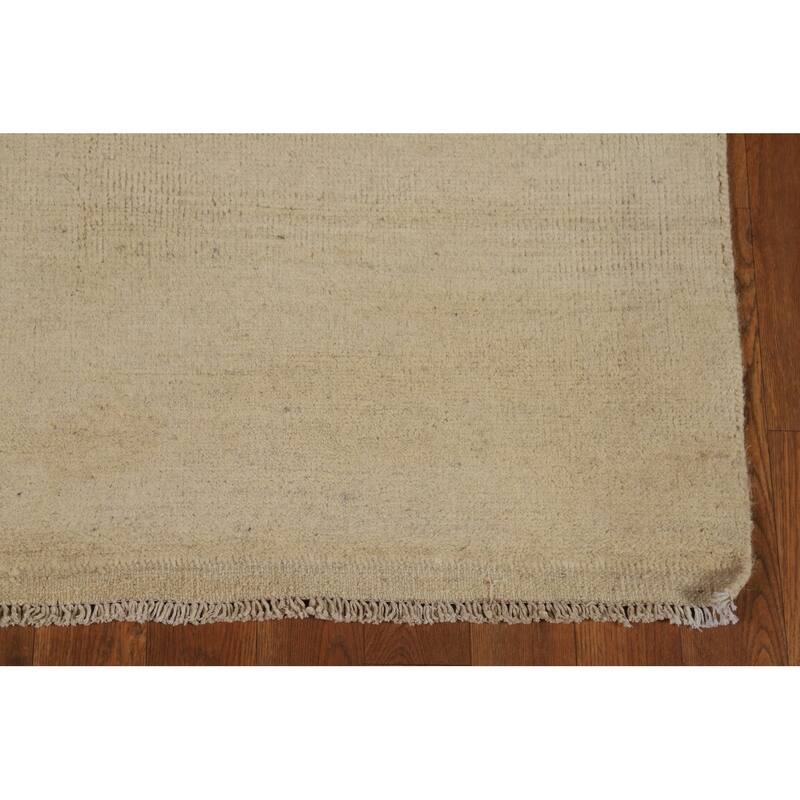 Solid Gabbeh Oriental Rug Hand-Knotted Wool Carpet - 3'7"x 7'3"