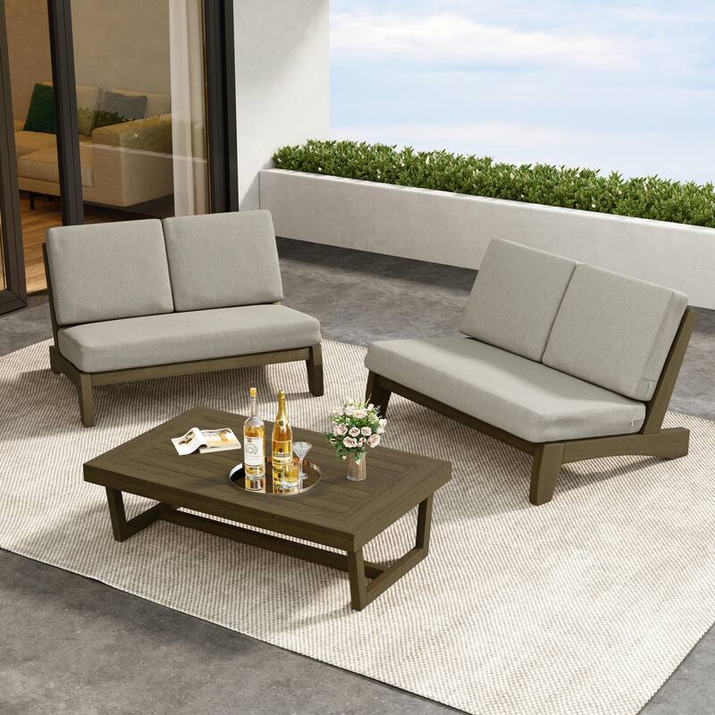 Outdoor 3-Piece Armless Lovesaet Sofa Conversation Set with Table