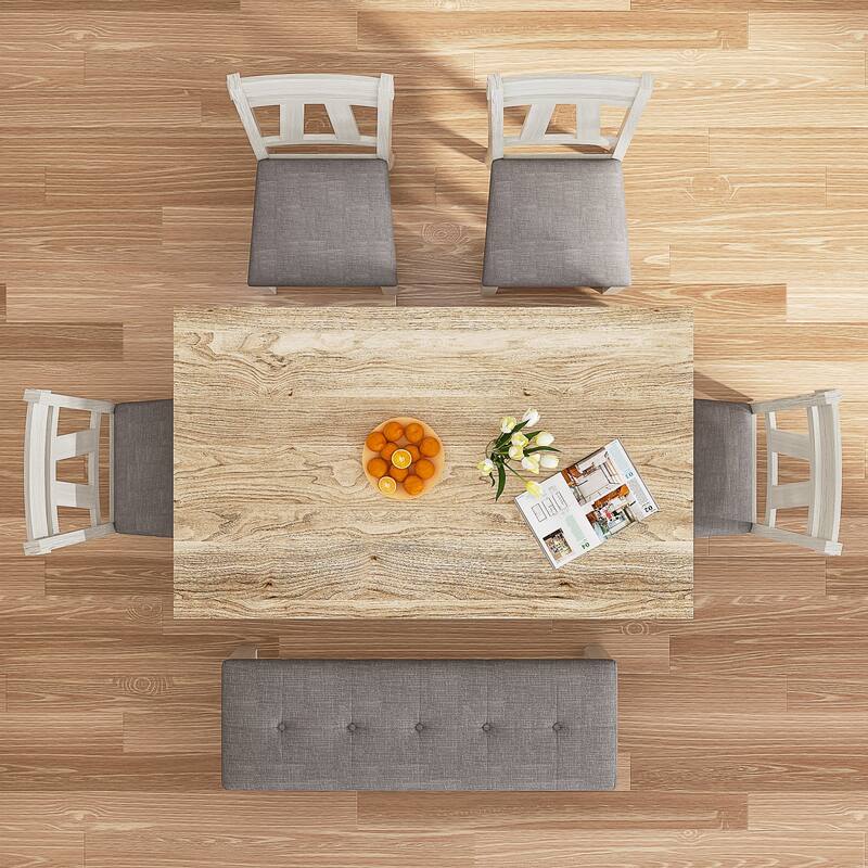 Javlergo 60-inch Modern Rectangular Solid Wood Dining Table with 4 Drawer Spaces