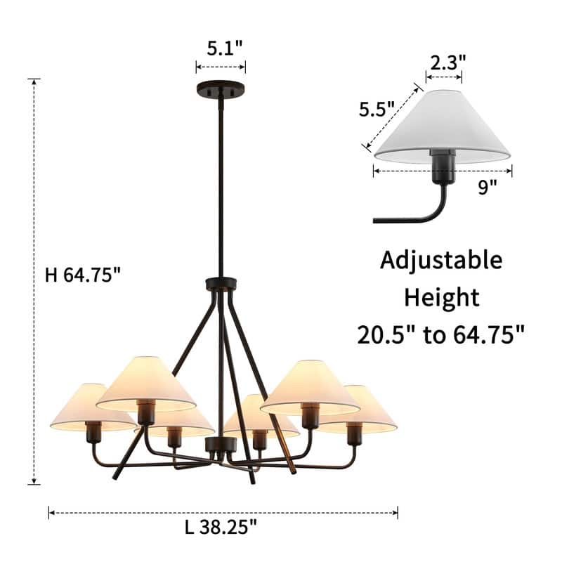KAWOTI 6-light Dimmable Classic Traditional Chandelier with Fabric Lampshade - W 38.25" * H 22.75"