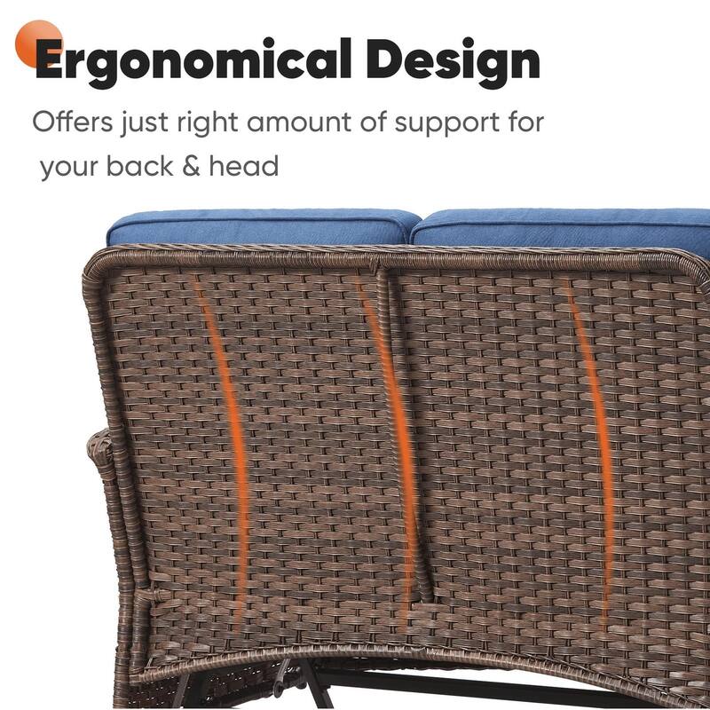 Pocassy 7 Pieces Glider Sofa with Patio Chairs Ottomans Table