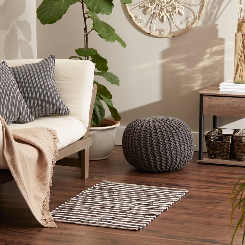 Stonewash Blue Slim Stripe Cotton Chindi Rug 2Ft 3Inx6Ft