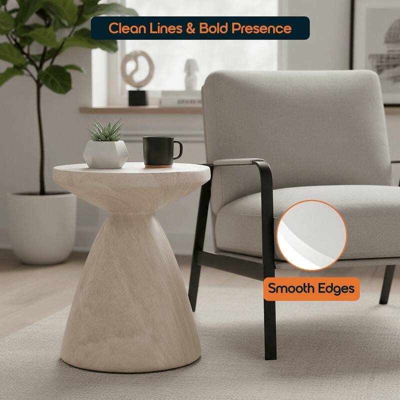 Dune 17-Inch Round Side Table in Fiberstone Accent End Table for Indoor and Outdoor Patio Use