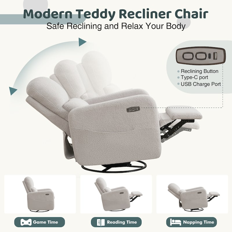 Swivel Power Recliner Chair Teddy Nursery Glider Rocking Recliner Set of 2