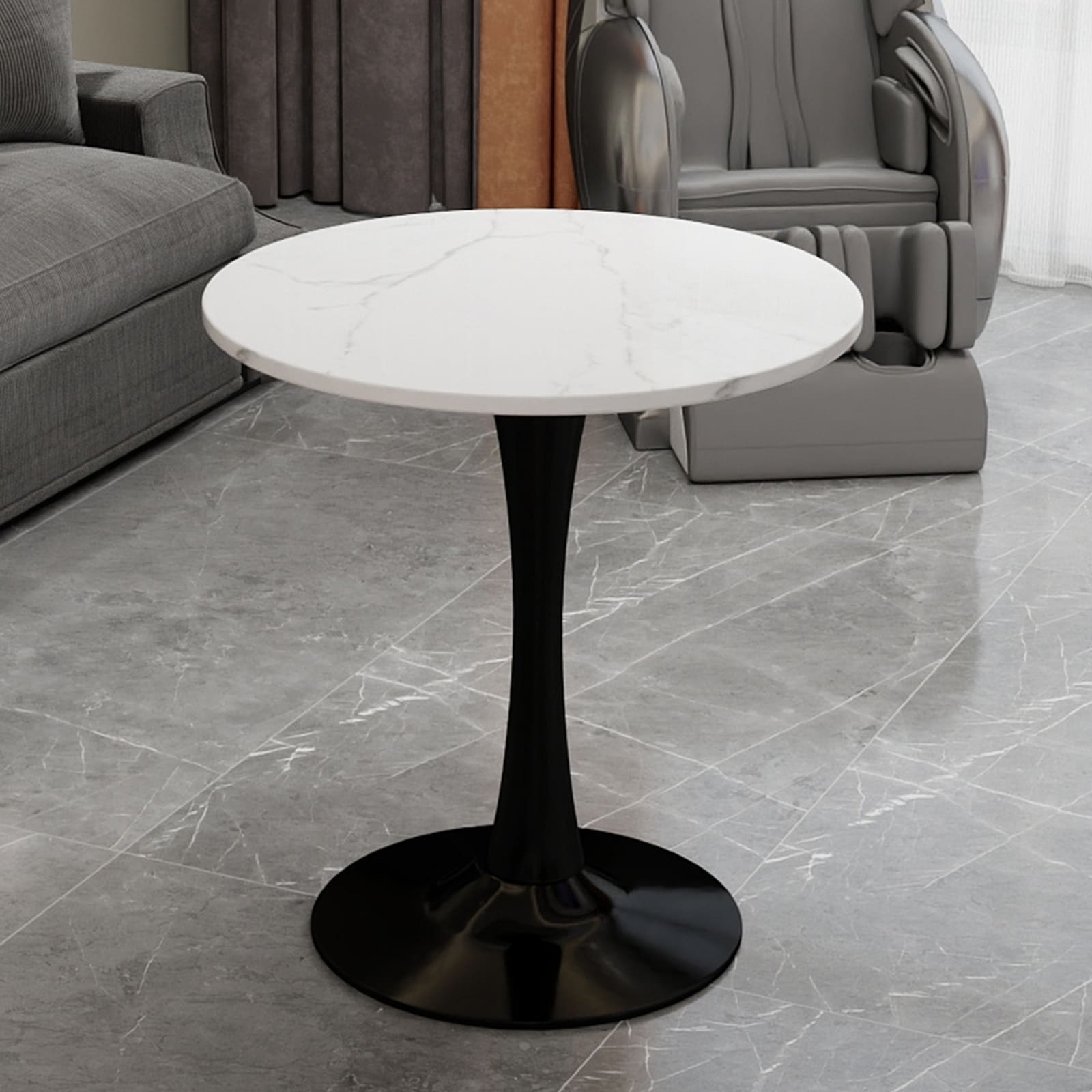27.6-Inch Mid-Century Modern Style Dining Table, Accommodates 2-4 People, Featuring A Round White-Veined Marble Tabletop