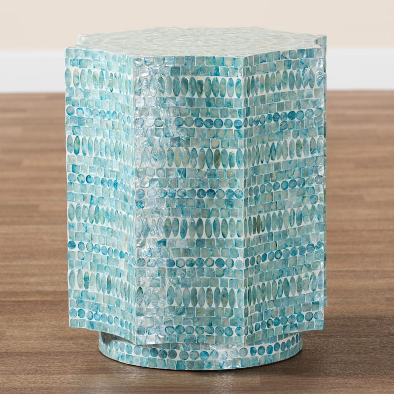 Olesia Modern Bohemian Blue Mother of Pearl End Table