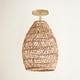 preview thumbnail 19 of 23, Callie Rattan Pendant Light - Natural Bell 1-Light Handwoven Ceiling Light 14-Inches - Brass Gold Flush Mount