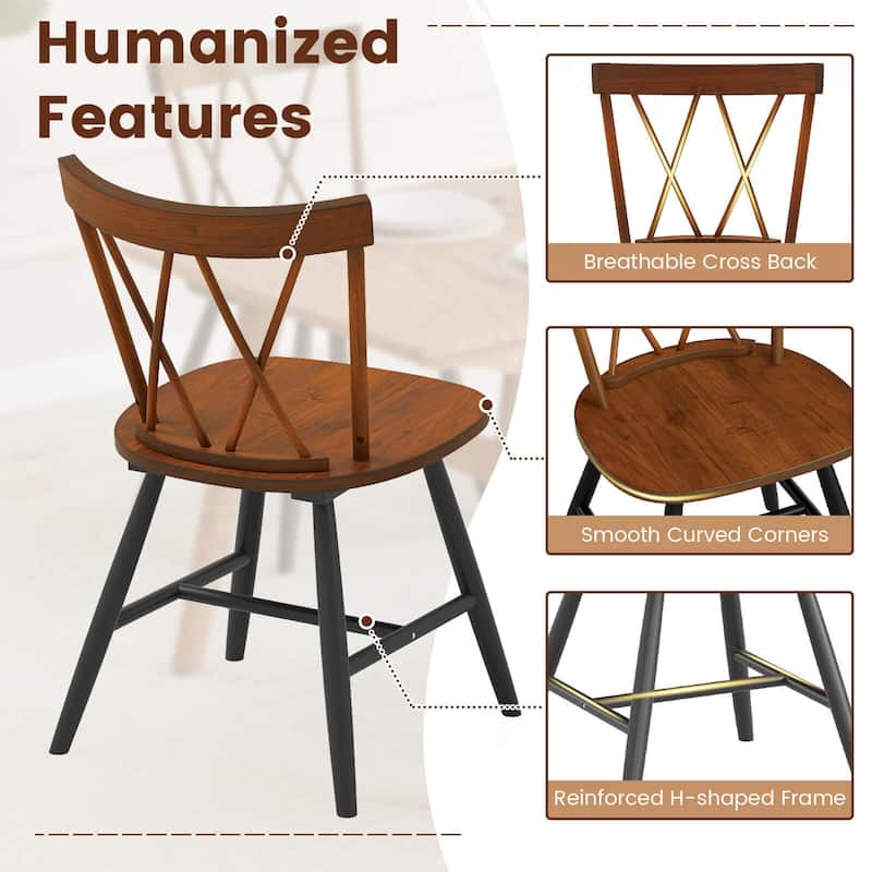 Costway Dining Chairs Set of 2/4 Farmhouse Kitchen Chair with Rubber