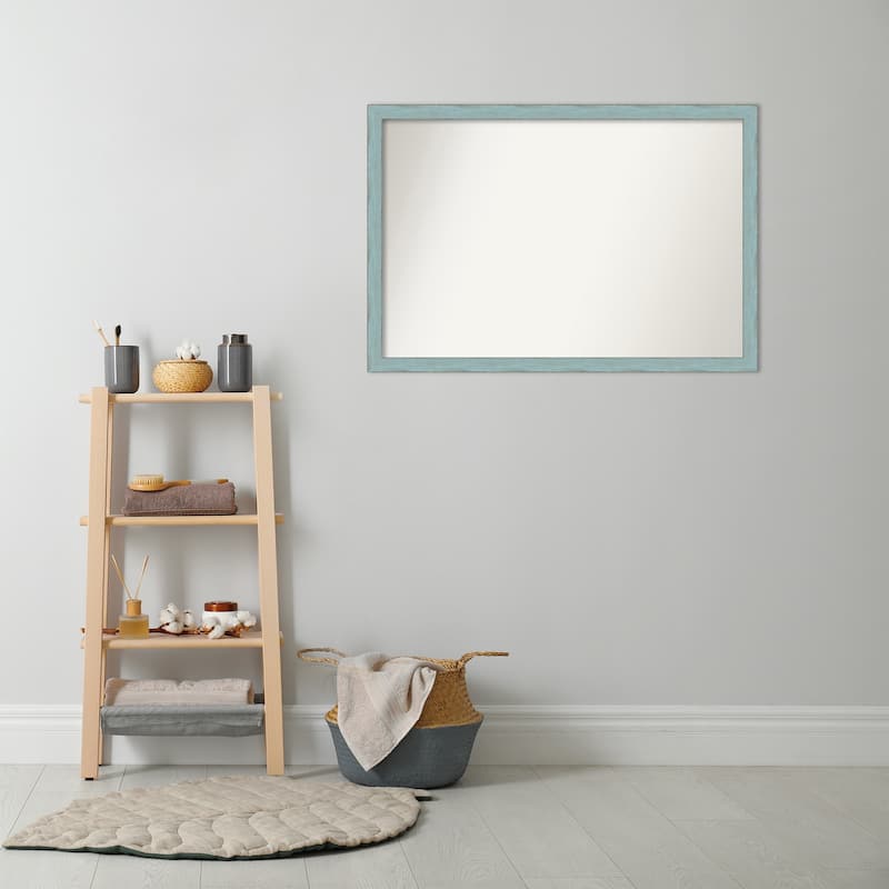 Non-Beveled Wood Bathroom Wall Mirror - Sky Blue Rustic Frame