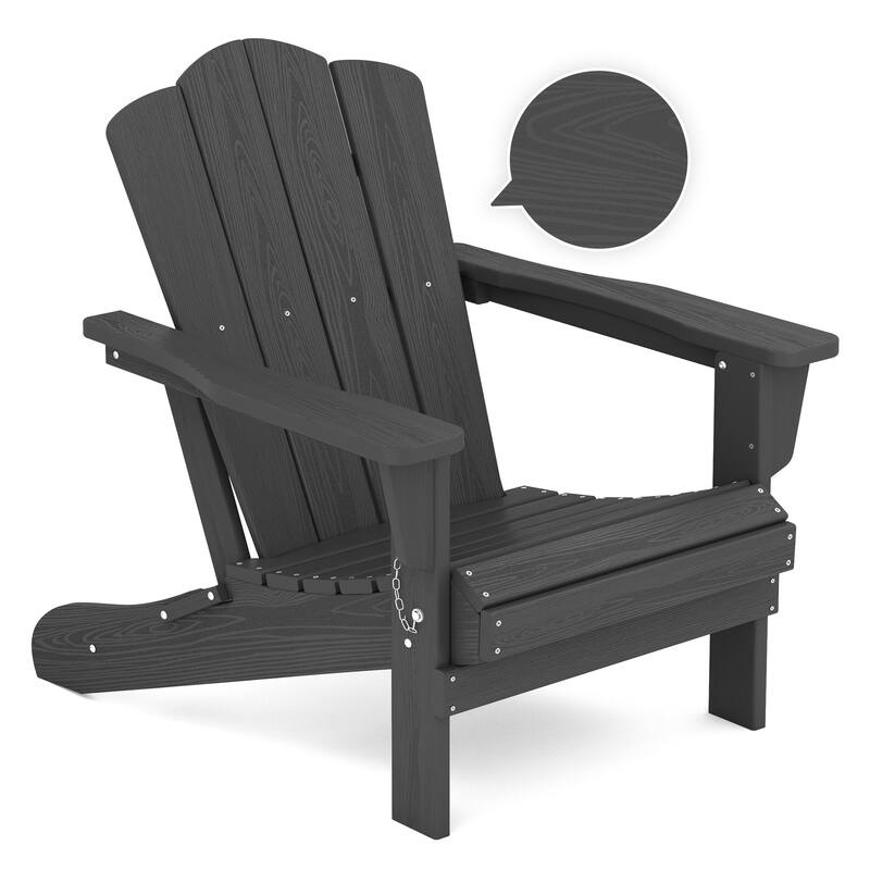 Plastic Folding Outdoor Patio Adirondack Chair With Slat Seat - Grey