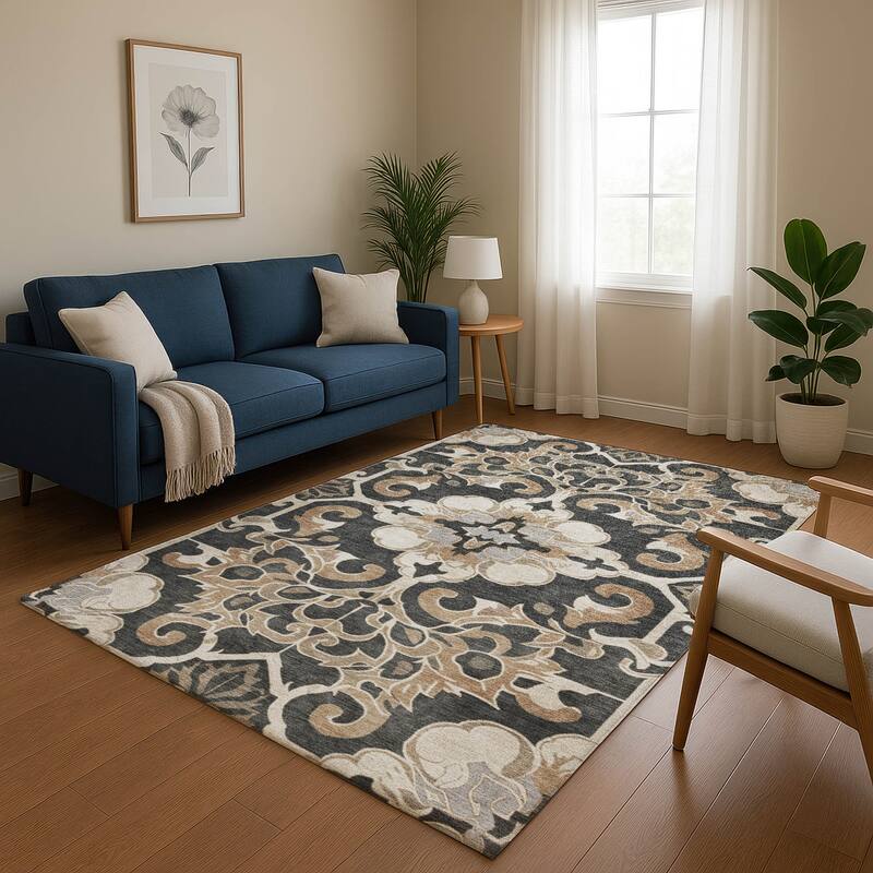 Premium Washable Super Soft Raj Traditional Mayfield Rug - Charcoal - 9' x 12'