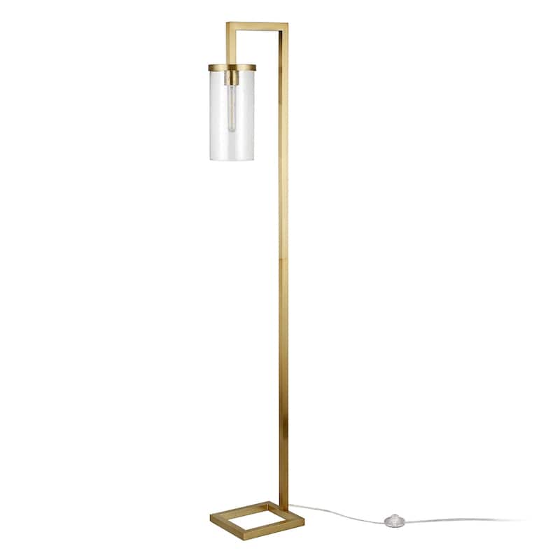 Metal Reading Floor Lamp with Glass Shade and Foot Switch - 9” x 11” x 67” (D x W x H)