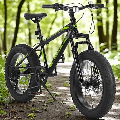 20 Inch Kids Mountain Bike for Boys & Girls Ages 8-14, 7-Speed Carbon Steel Frame, Wide Tires, Disc Brakes, Suspension