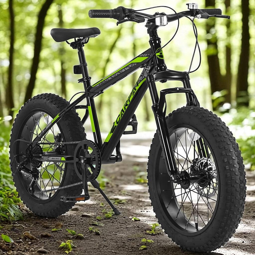 20 Inch Kids Mountain Bike for Boys & Girls Ages 8-14, 7-Speed Carbon Steel Frame, Wide Tires, Disc Brakes, Suspension