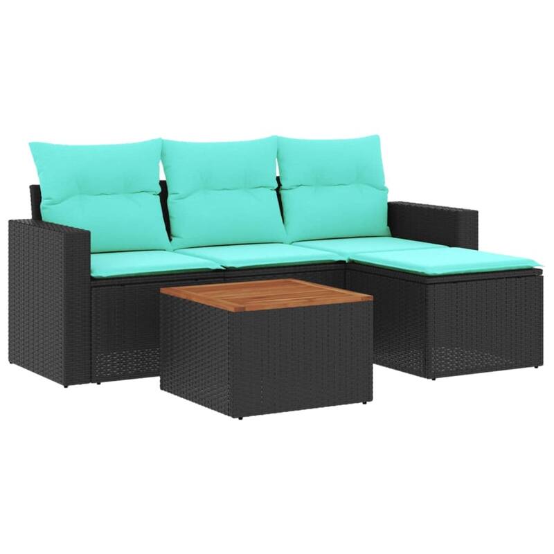 vidaXL Patio Sofa Set with Cushions Outdoor Furniture 5 Piece Poly Rattan - 25.8x 24.4x 27.2