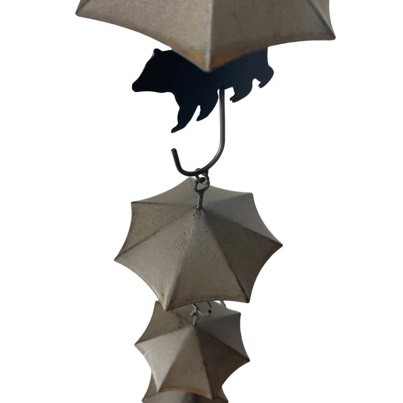 Rustic Black Bear & Umbrella Rain Chain - 75" Long Distressed Copper - 4.25 X 75 X 4.25 inches