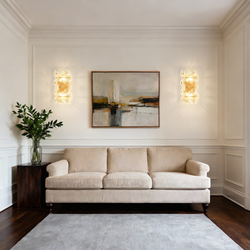 Starsky 2-Light Gold Floral Glass Wall Sconce ,Decorative Wall Lamp with Textured Glass Shade for Indoor Spaces