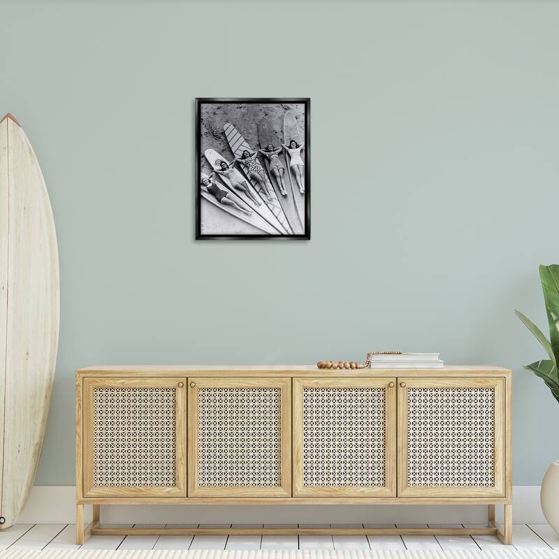 Stupell Vintage Women on Surfboards Framed Floater Canvas Wall Art Design By Arlington Prints
