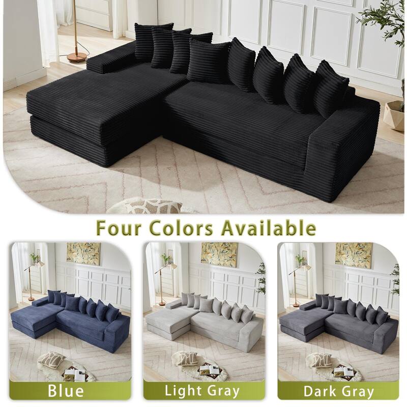 Floor Sleeper Sofa Bed Convertible L-shaped Modular Sectional Couch with Chaise, Corduroy Compression Sofa with Side Pockets