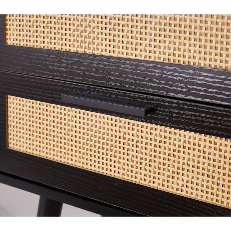 Set of 2 with 2 Drawers, 15.4" Modern Storage Bedside Table with Golden Metal Handles, Wooden End Table for Bedroom