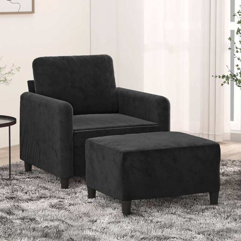 vidaXL Sofa Chair Single Sofa Armchair with Footstool for Living Room Velvet - 30.7 x 30.7 x 31.5 in - Black