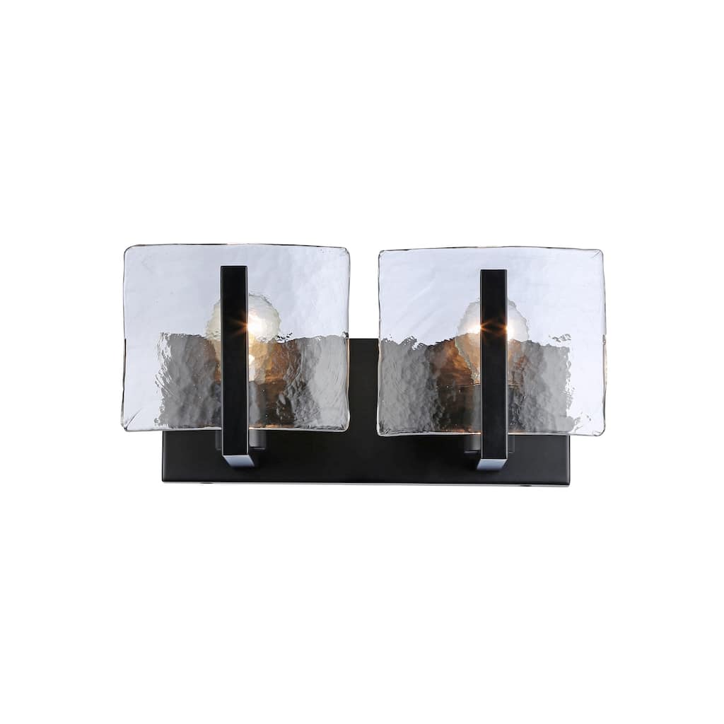 Aenon BLK 2 Light Bath Vanity in Matte Balck with Hammered Water Glass Shade - Black
