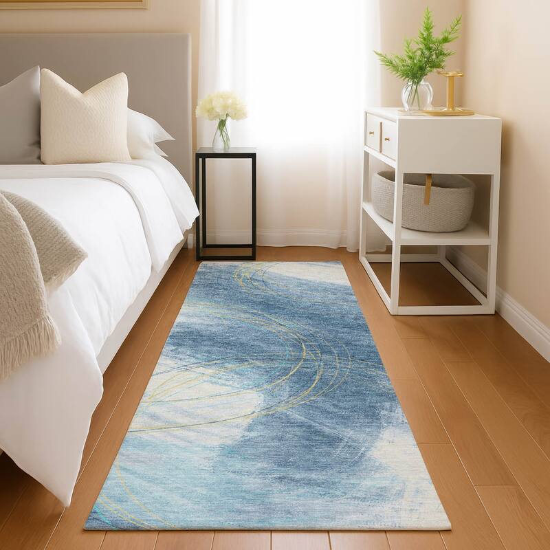 Machine Washable Indoor/ Outdoor Abstract Modern Chantille Rug