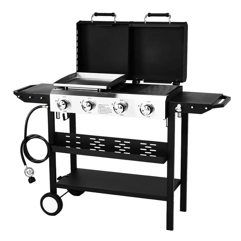 4 Burner 2-in-1 Propane Grill and Griddle Combo Standing with Lid - Black