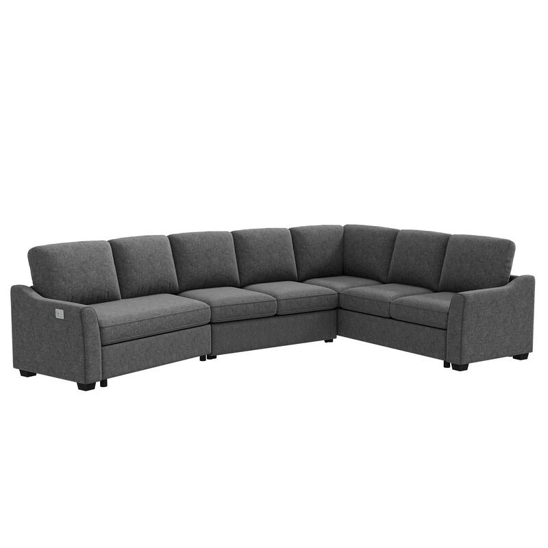 129.5" Sectional Sleeper Sofa with Pull-Out Bed Modern L-Shape Couch Bed
