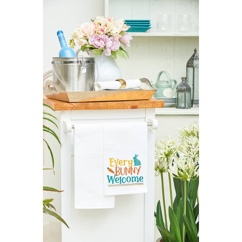 "Every Bunny Welcome" Easter Rabbit Spring Theme Kitchen Dishtowel