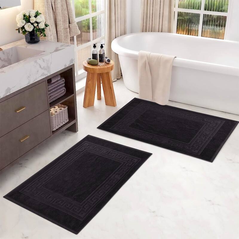 Blue Nile Mills 100% Cotton Thick Absorbent Washable Bath Mats Set of 2 - Black