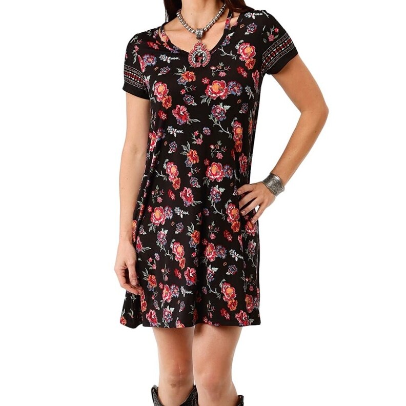 Shop Roper Western Dress Womens Short Sleeve Floral Black