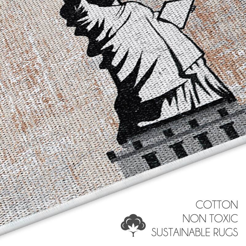Toilet Mat Set - 2-Piece Designer Print Bathroom Contour Rugs Combo - Non Slip, Soft Cotton & Absorbent Floor Carpets