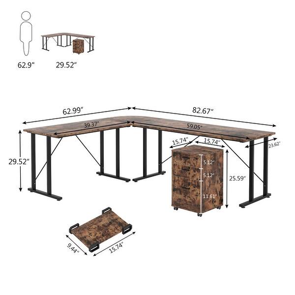 L Shaped Home Office Desk with File Cabinet - Bed Bath & Beyond - 32973971