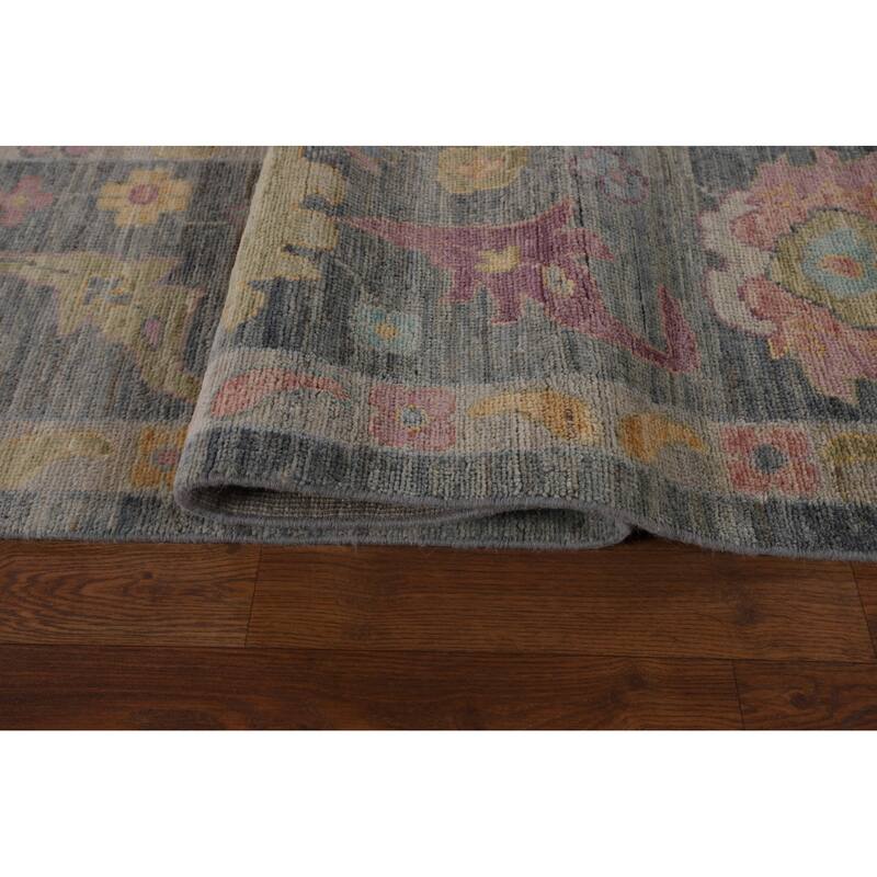 All-Over Gray Oushak Vegetable Dye Large Area Rug Handmade Wool Carpet - 10'1"x 13'8"