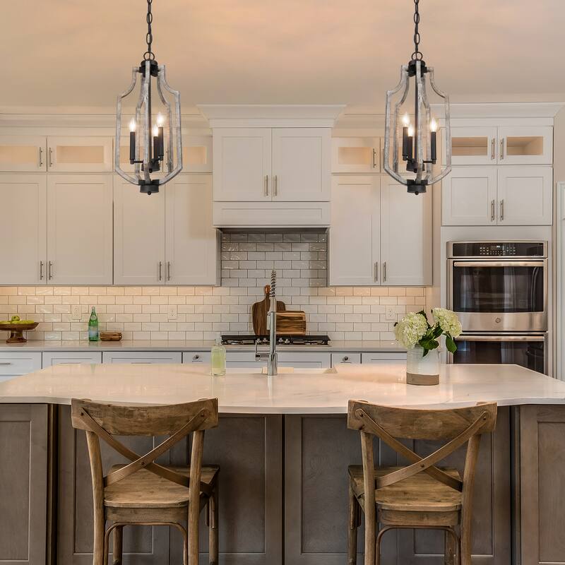 Modern Farmhouse 3-Light Wood Chandelier Lantern Island Lights for Dining Room - 12.5" W X 27" H