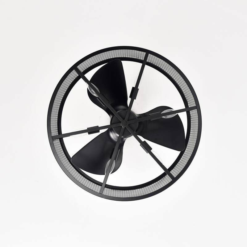 23 Inch Matte Black 6-Light 3-Blades Ceiling Fandelier w Remote