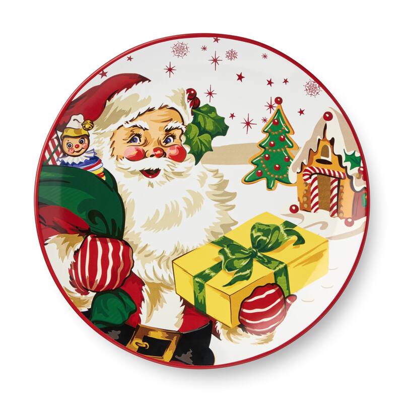 Certifed International Santa's Retro Christmas Set of 4 Dinner Plates 11" - 11 L x 11 W x 1.25 H