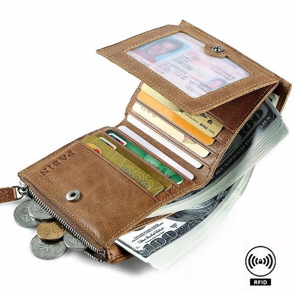 Shop Rfid Blocking Genuine Leather Trifold Wallets For Men Credit Card Protector Vintage - Free ...
