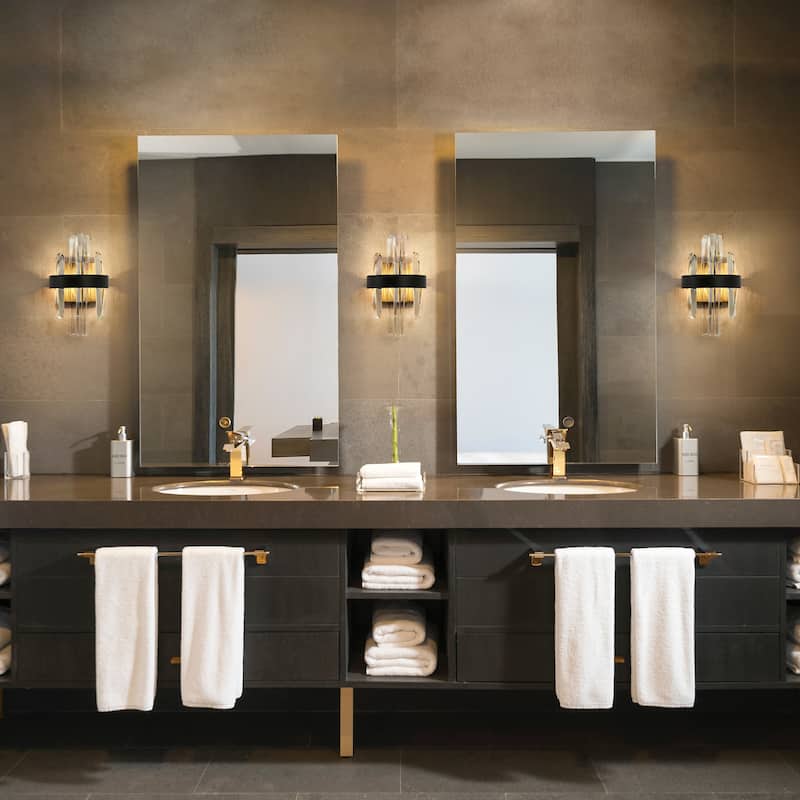 Modern 1-Light LED Crystal Wall Sconce Black Gold Vanity Lights - L11.5" x W7"